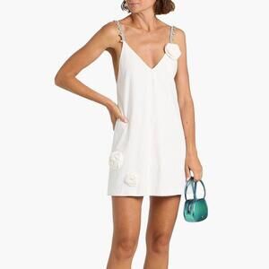 Area Floral-appliquéd crystal-embellished cotton-poplin mini dress